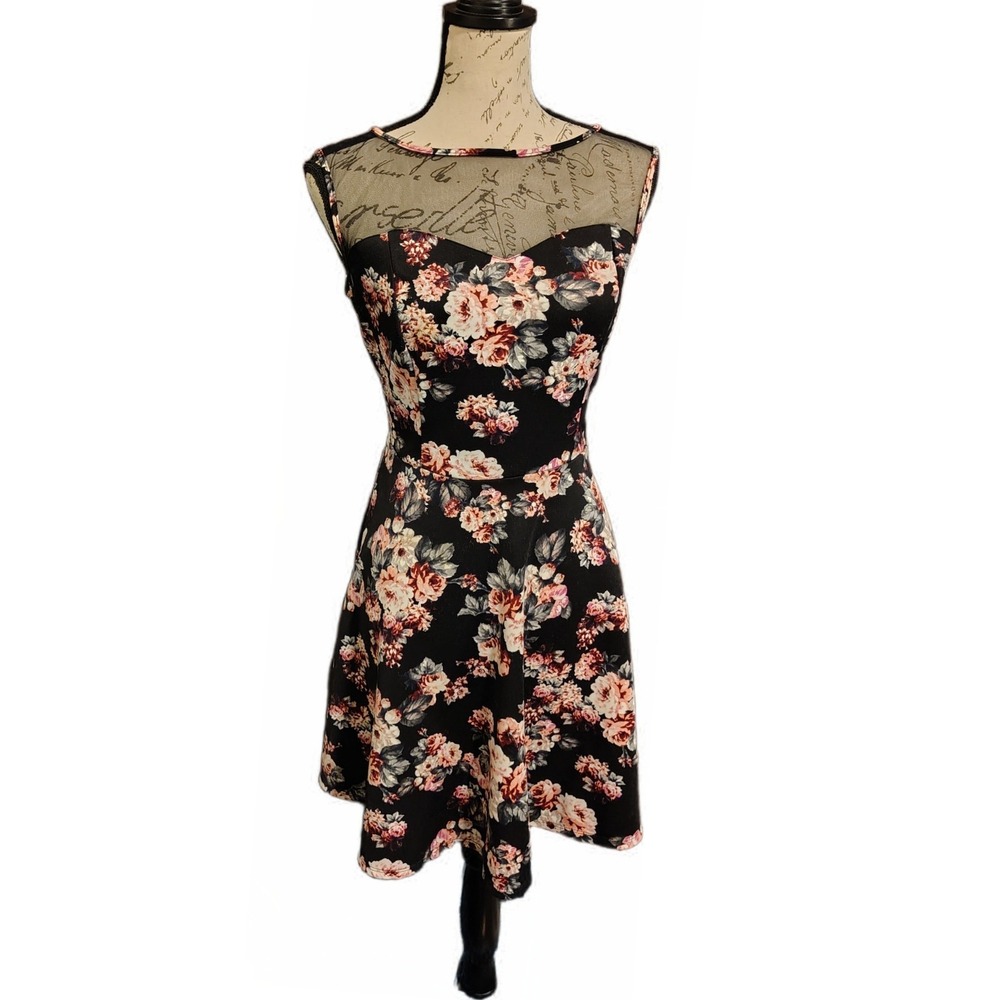 Womens Rose Floral Sweetheart Boat Neck A Line Knee Length Dress M Whimsygoth - Picture 3 of 9